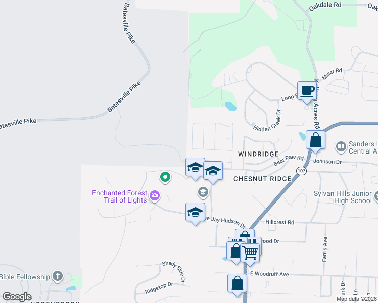 map of restaurants, bars, coffee shops, grocery stores, and more near 2025 Honeycomb Street in North Little Rock