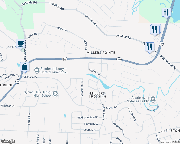 map of restaurants, bars, coffee shops, grocery stores, and more near 9600 West Lake Circle in Sherwood