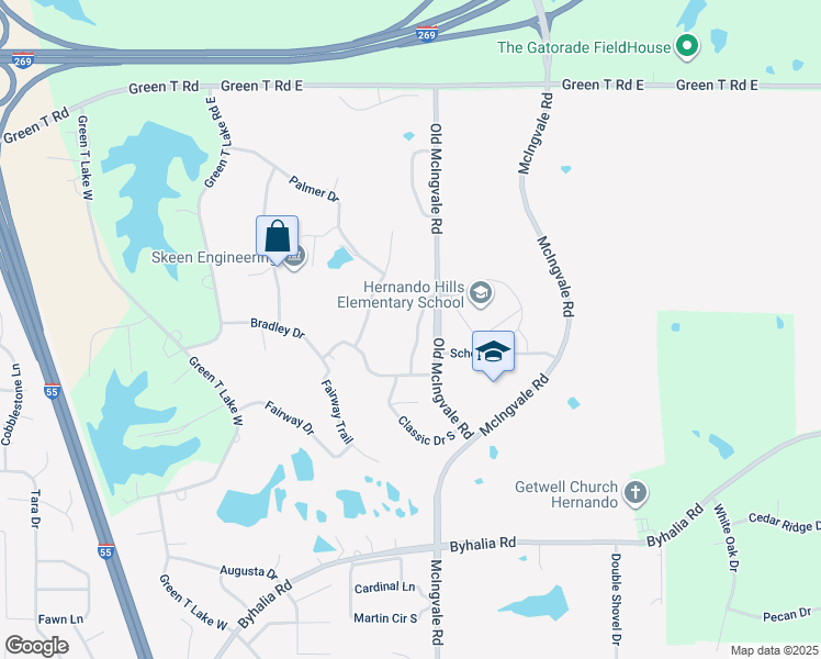 map of restaurants, bars, coffee shops, grocery stores, and more near 549 Classic Drive North in Hernando