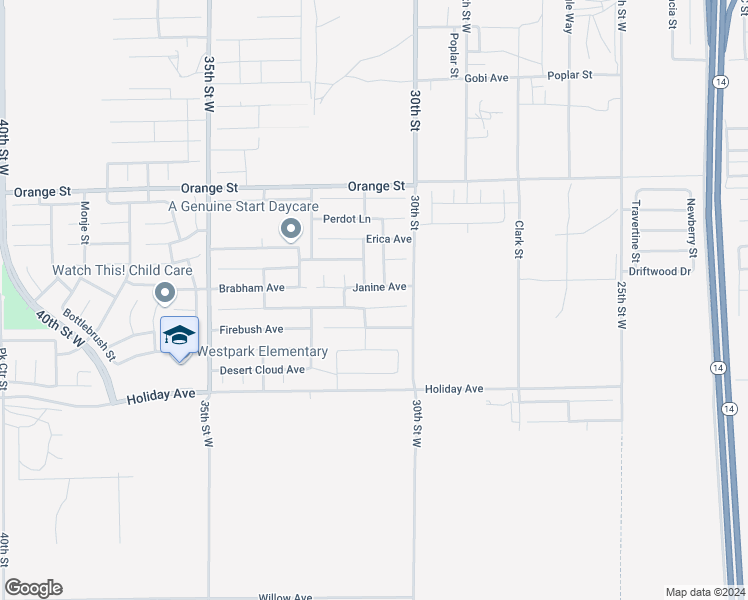 map of restaurants, bars, coffee shops, grocery stores, and more near 3085 Summer Breeze Avenue in Rosamond