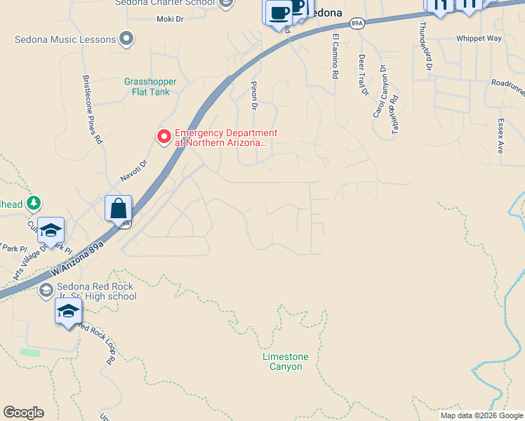 map of restaurants, bars, coffee shops, grocery stores, and more near 3200 Calle Del Arroyo in Sedona