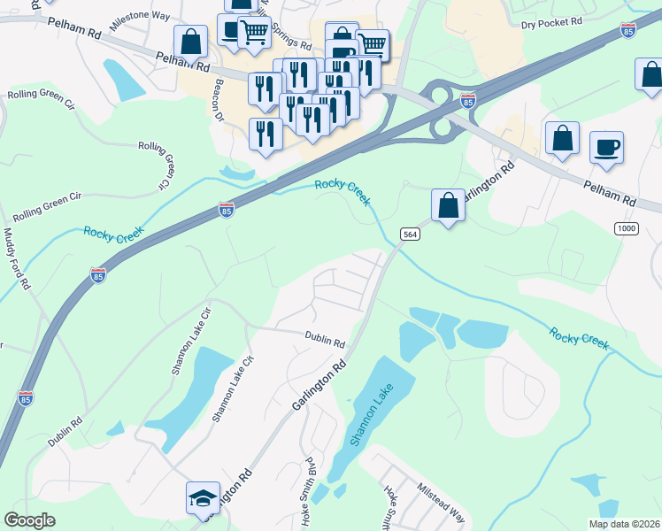 map of restaurants, bars, coffee shops, grocery stores, and more near 215 Chadwyck Court in Greenville