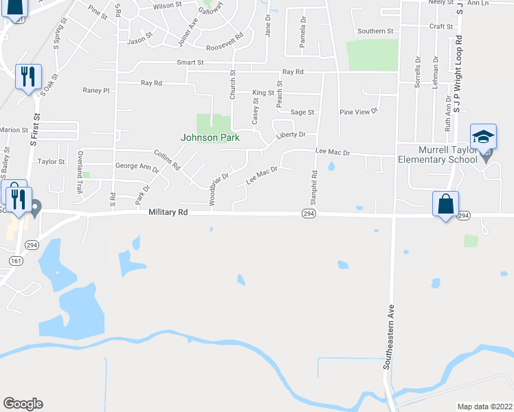 map of restaurants, bars, coffee shops, grocery stores, and more near 1208 Military Road in Jacksonville