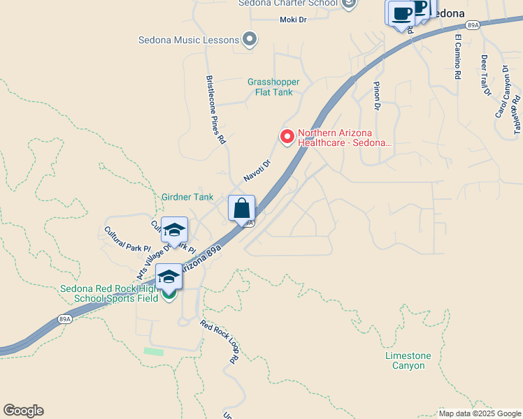 map of restaurants, bars, coffee shops, grocery stores, and more near 3901 Arizona 89A in Sedona