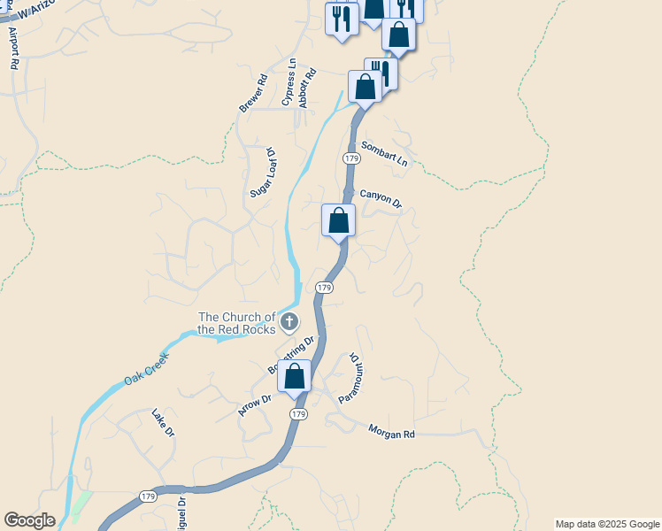 map of restaurants, bars, coffee shops, grocery stores, and more near 1136 Arizona 179 in Sedona