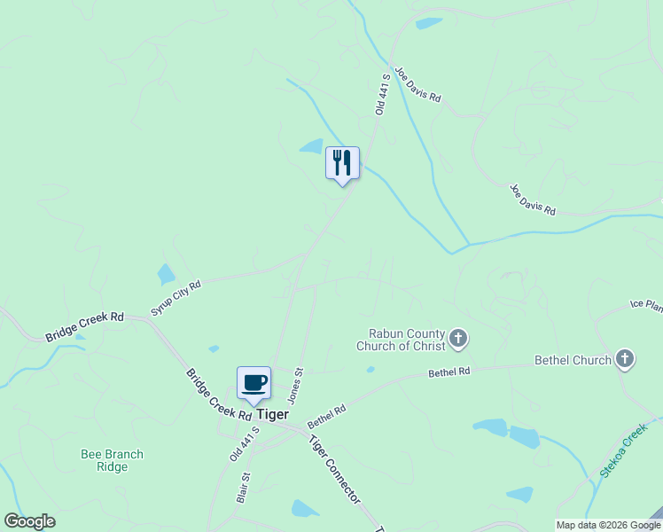 map of restaurants, bars, coffee shops, grocery stores, and more near 93 Turpin Lane in Tiger