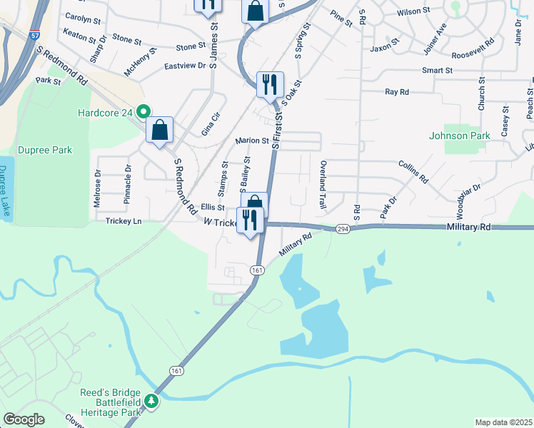 map of restaurants, bars, coffee shops, grocery stores, and more near 1603 Arkansas 161 in Jacksonville