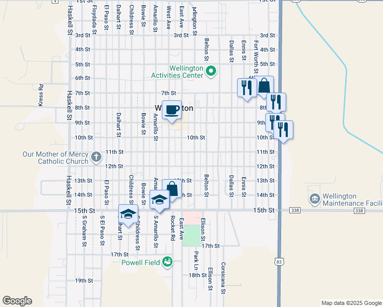 map of restaurants, bars, coffee shops, grocery stores, and more near 1101 Arlington Street in Wellington