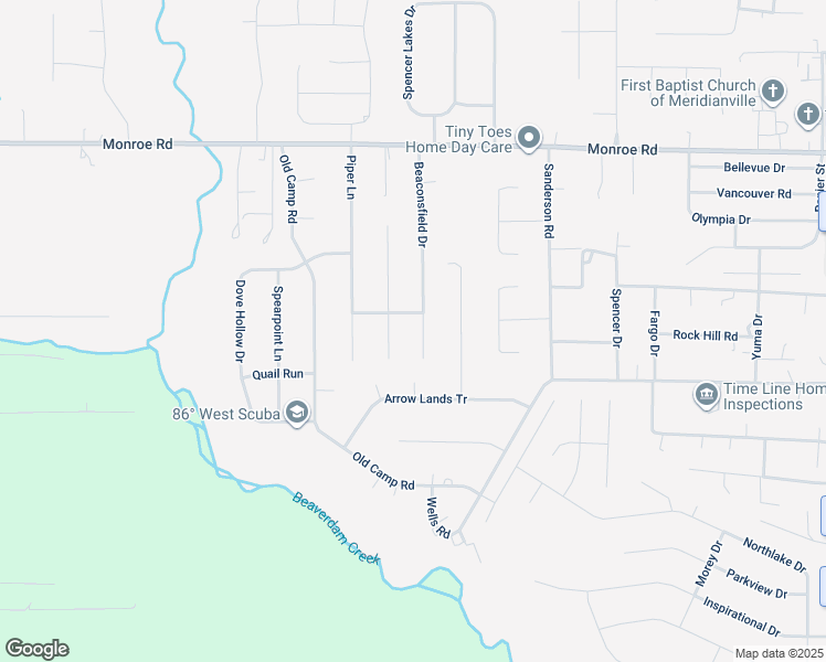 map of restaurants, bars, coffee shops, grocery stores, and more near 134 Beaconsfield Drive in Meridianville