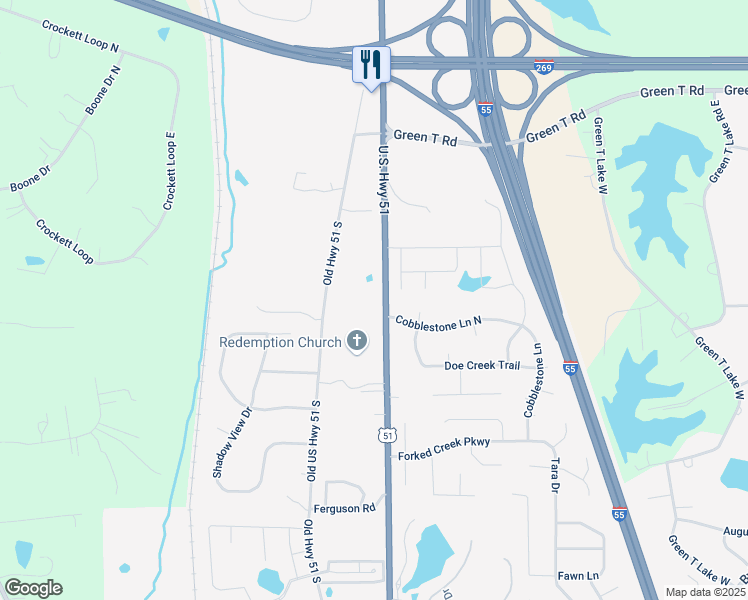 map of restaurants, bars, coffee shops, grocery stores, and more near 345 U.S. 51 in Hernando