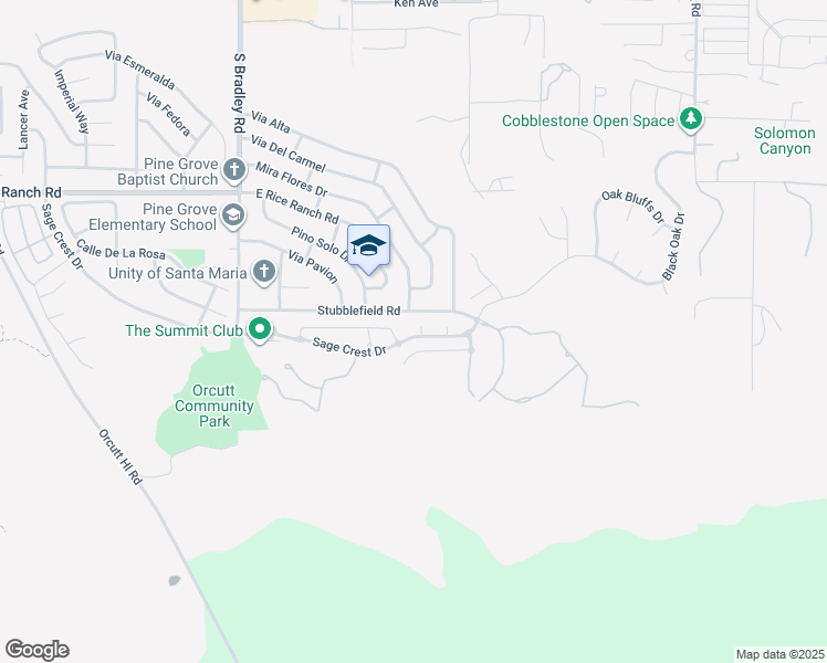 map of restaurants, bars, coffee shops, grocery stores, and more near 5813 Foxglove Court in Santa Maria