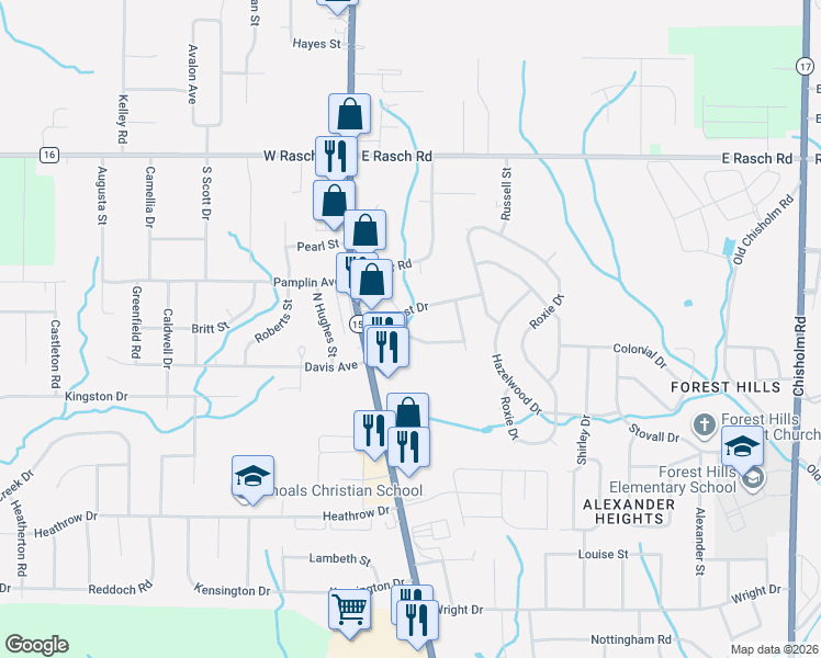 map of restaurants, bars, coffee shops, grocery stores, and more near 106 Lancaster Road in Florence