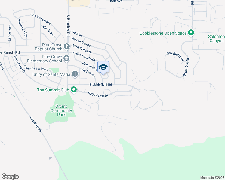 map of restaurants, bars, coffee shops, grocery stores, and more near 1275 Grand Meadow Way in Orcutt