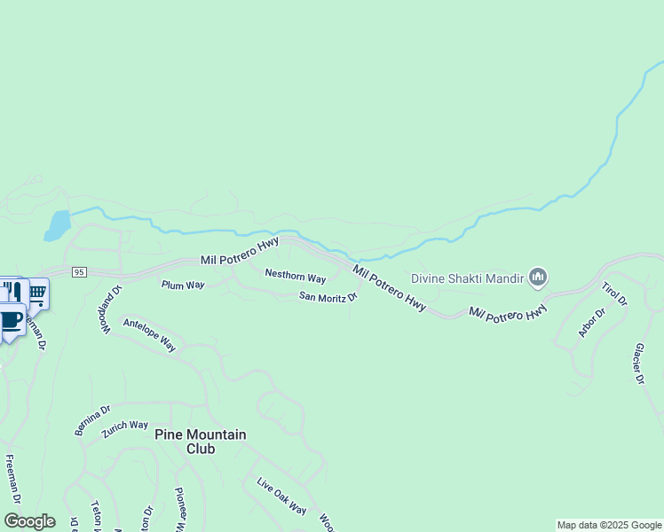 map of restaurants, bars, coffee shops, grocery stores, and more near 15316 Mil Potrero Highway in Frazier Park