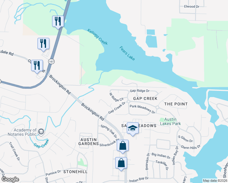 map of restaurants, bars, coffee shops, grocery stores, and more near 7360 West Ridge Circle in Sherwood