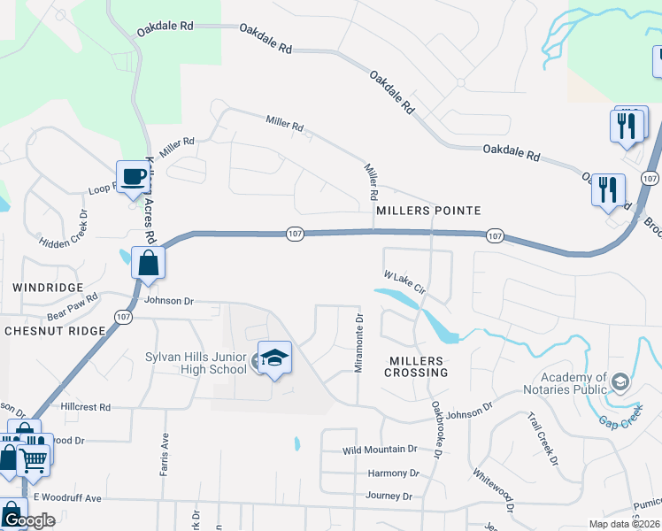 map of restaurants, bars, coffee shops, grocery stores, and more near 9717 Oak Heights Drive in Sherwood