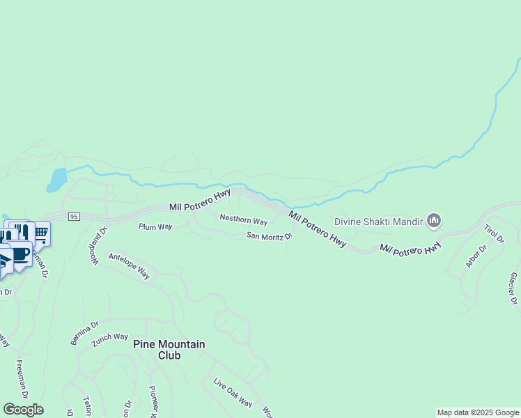 map of restaurants, bars, coffee shops, grocery stores, and more near 15400 Mil Potrero Highway in Pine Mountain Club