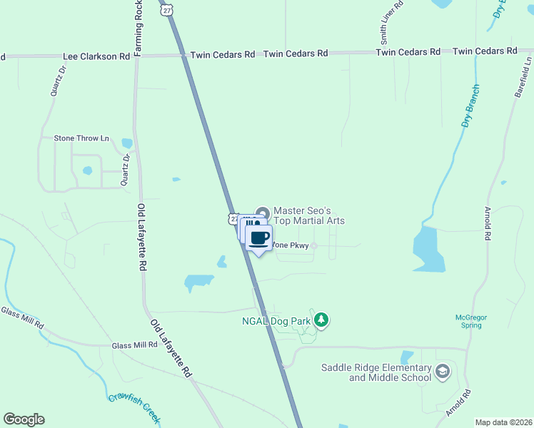 map of restaurants, bars, coffee shops, grocery stores, and more near 105 Fieldstone Cmns in Rock Spring