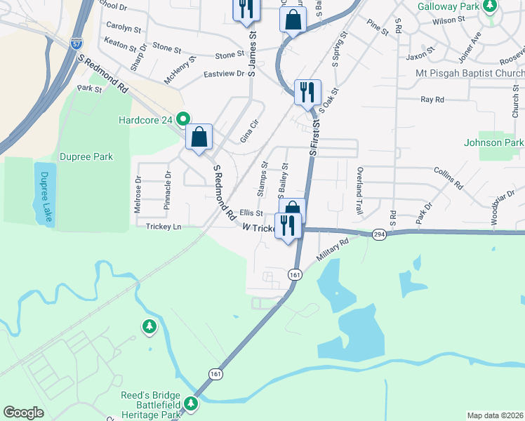 map of restaurants, bars, coffee shops, grocery stores, and more near 1505 Stamps Street in Jacksonville