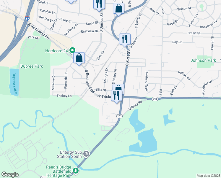 map of restaurants, bars, coffee shops, grocery stores, and more near 1505 Stamps Street in Jacksonville