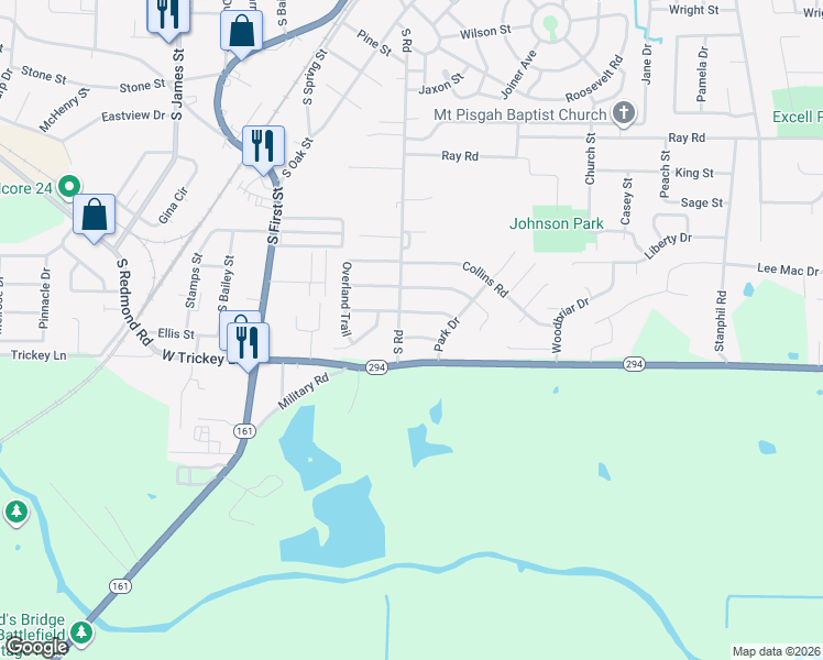 map of restaurants, bars, coffee shops, grocery stores, and more near 101 Wells Fargo Trail in Jacksonville