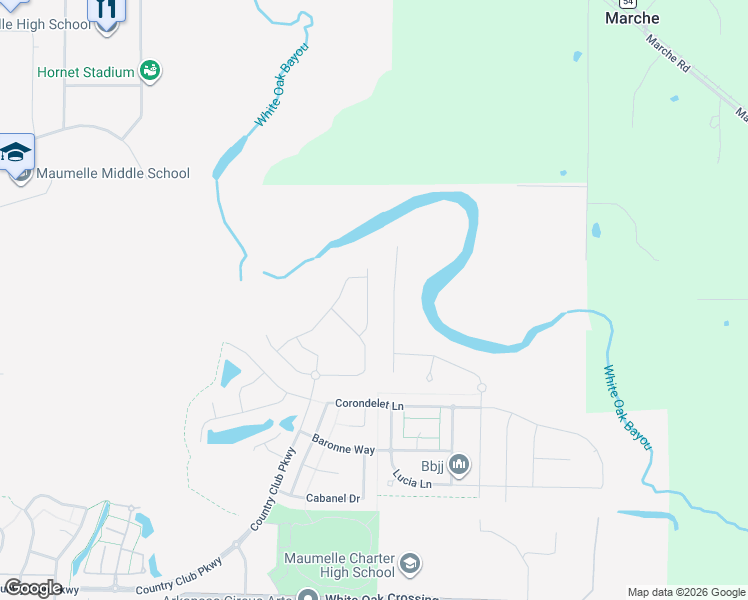 map of restaurants, bars, coffee shops, grocery stores, and more near 283 Corondelet Lane in Maumelle