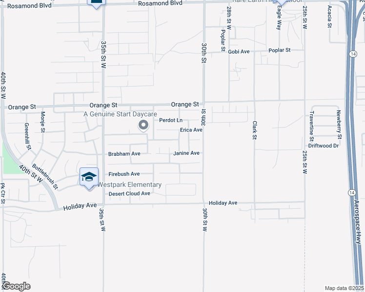 map of restaurants, bars, coffee shops, grocery stores, and more near 2305 Desert Wind Street in Rosamond
