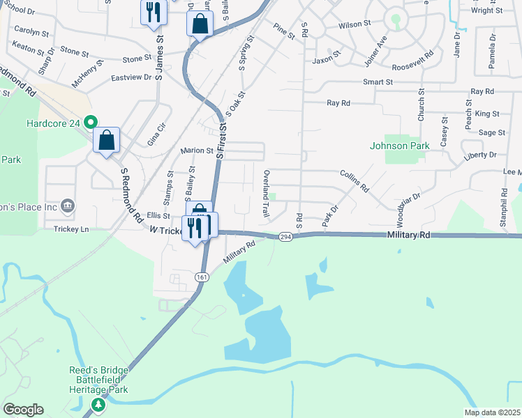 map of restaurants, bars, coffee shops, grocery stores, and more near 408 Overland Trail in Jacksonville
