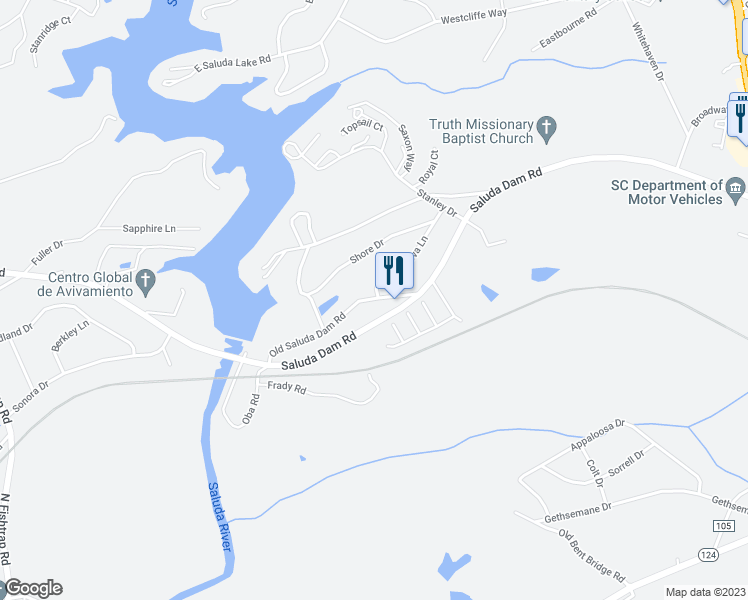 map of restaurants, bars, coffee shops, grocery stores, and more near 3520 Old Saluda Dam Road in Greenville