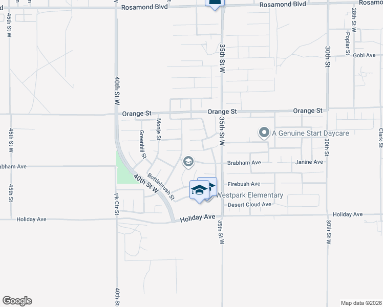 map of restaurants, bars, coffee shops, grocery stores, and more near 3632 Glenridge Avenue in Rosamond