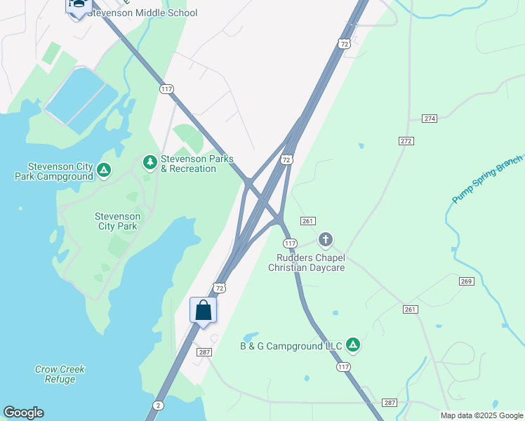 map of restaurants, bars, coffee shops, grocery stores, and more near 43151 U.S. 72 in Stevenson