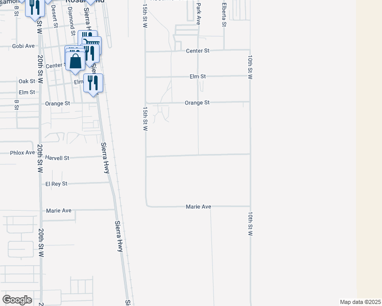 map of restaurants, bars, coffee shops, grocery stores, and more near Brabham Avenue in Rosamond