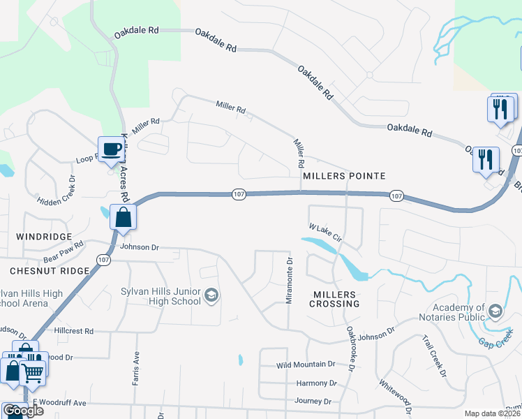 map of restaurants, bars, coffee shops, grocery stores, and more near 9717 Oak Heights Drive in Sherwood