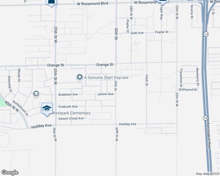 map of restaurants, bars, coffee shops, grocery stores, and more near 3026 Neary Court in Rosamond