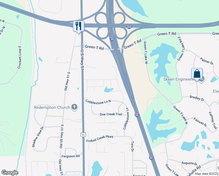 map of restaurants, bars, coffee shops, grocery stores, and more near 59 U.S. 51 in Hernando