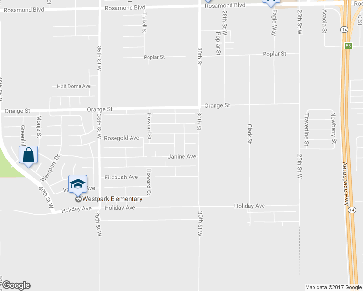 map of restaurants, bars, coffee shops, grocery stores, and more near 2305 Desert Wind Street in Rosamond