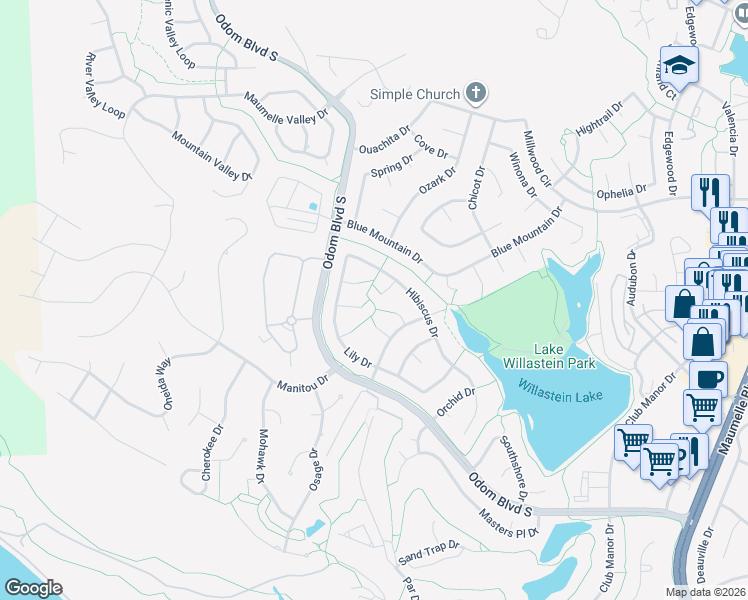 map of restaurants, bars, coffee shops, grocery stores, and more near 46 Hibiscus Cove in Maumelle