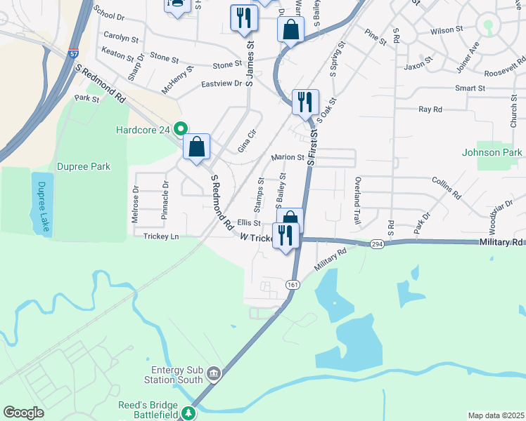 map of restaurants, bars, coffee shops, grocery stores, and more near 1505 Stamps Street in Jacksonville