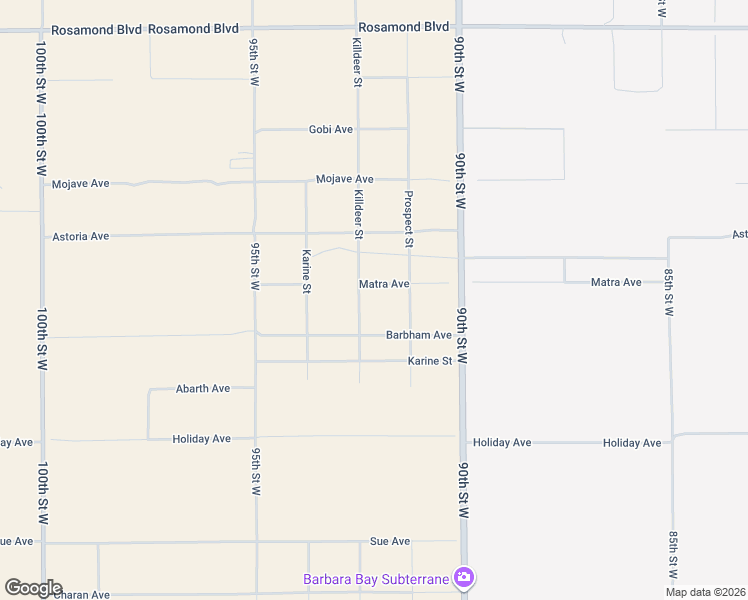 map of restaurants, bars, coffee shops, grocery stores, and more near Matra Avenue in Rosamond