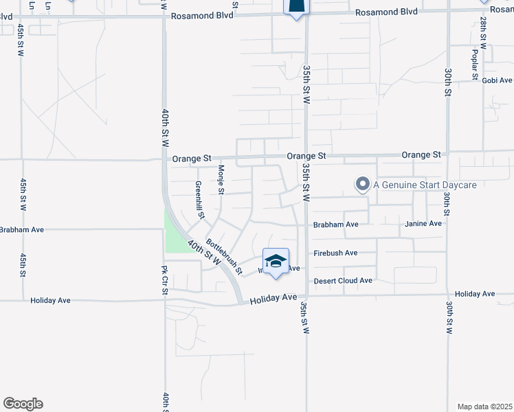 map of restaurants, bars, coffee shops, grocery stores, and more near 2302 Westpark Drive in Rosamond
