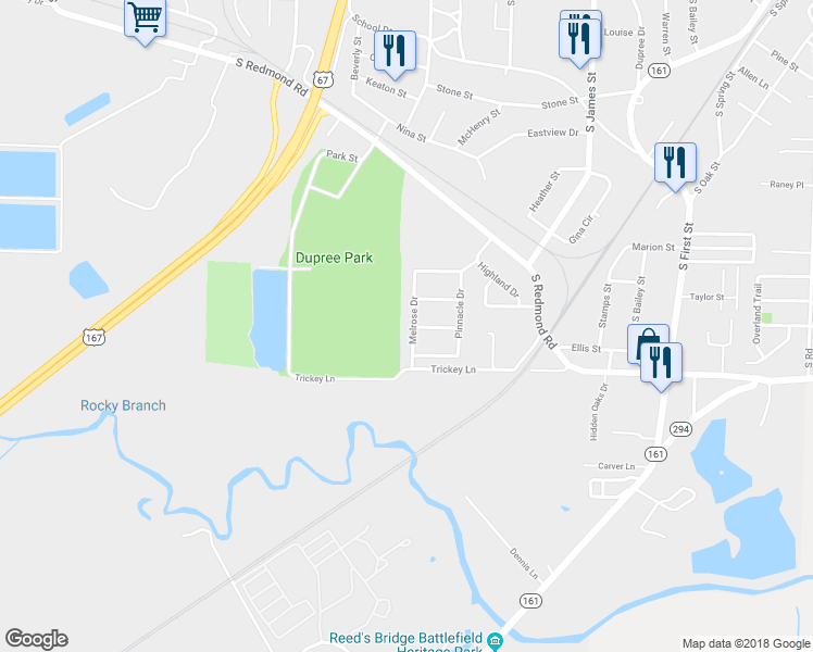 map of restaurants, bars, coffee shops, grocery stores, and more near 1219 Melrose Drive in Jacksonville