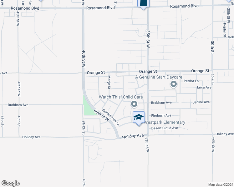 map of restaurants, bars, coffee shops, grocery stores, and more near 3735 Hickory Court in Rosamond
