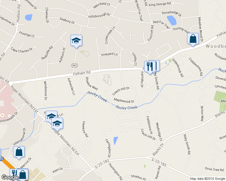 map of restaurants, bars, coffee shops, grocery stores, and more near 5017 Coach Hill Drive in Greenville