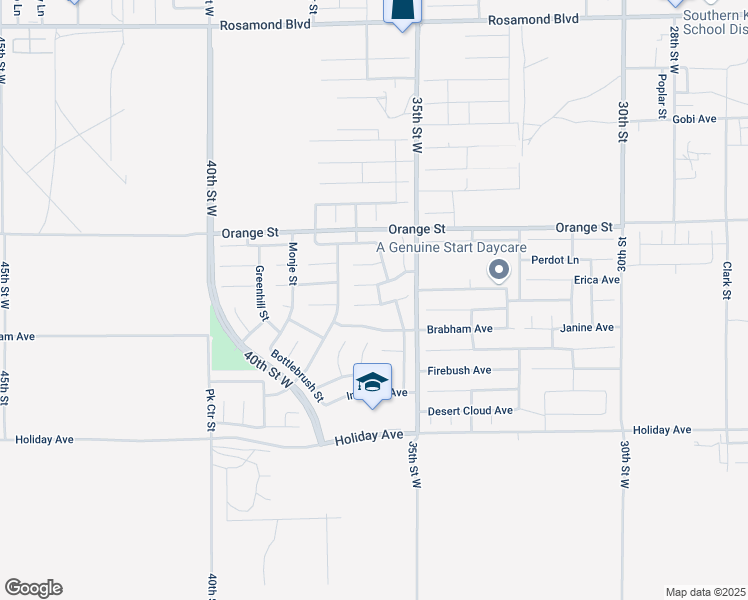 map of restaurants, bars, coffee shops, grocery stores, and more near 3601 Glenridge Avenue in Rosamond