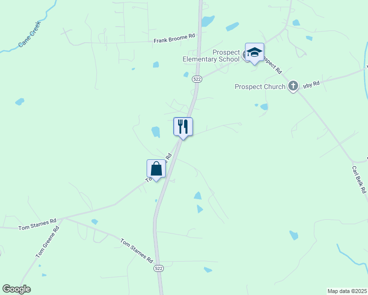 map of restaurants, bars, coffee shops, grocery stores, and more near 6207 South Rocky River Road in Monroe