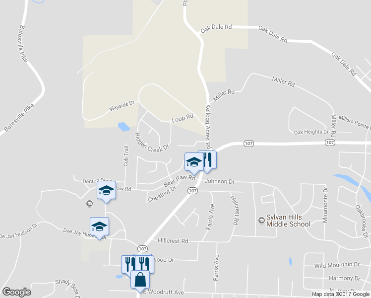 map of restaurants, bars, coffee shops, grocery stores, and more near 203 Amber Oaks Drive in Sherwood