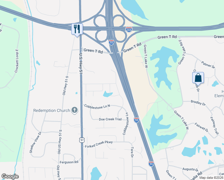 map of restaurants, bars, coffee shops, grocery stores, and more near 59 U.S. 51 in Hernando