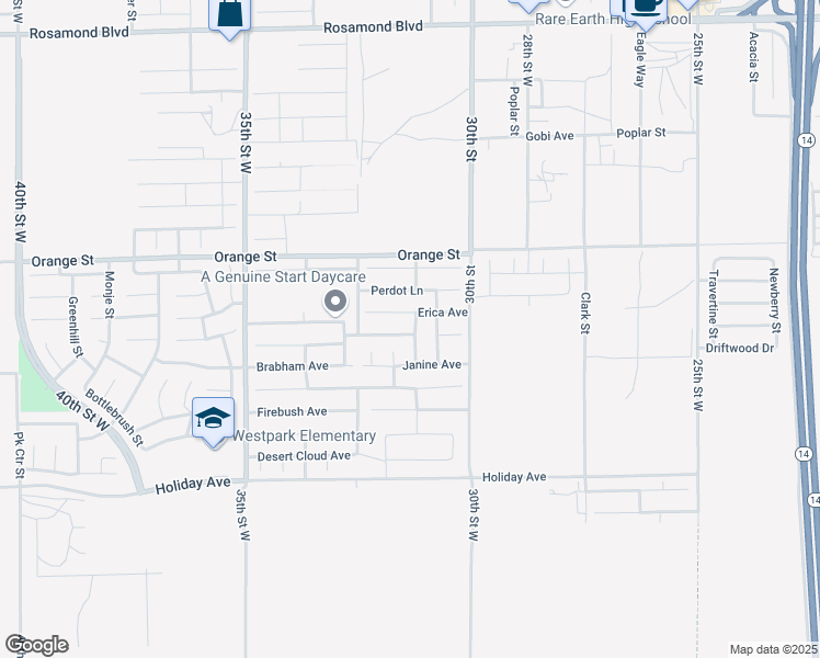 map of restaurants, bars, coffee shops, grocery stores, and more near 3115 Tumbleweed Avenue in Rosamond