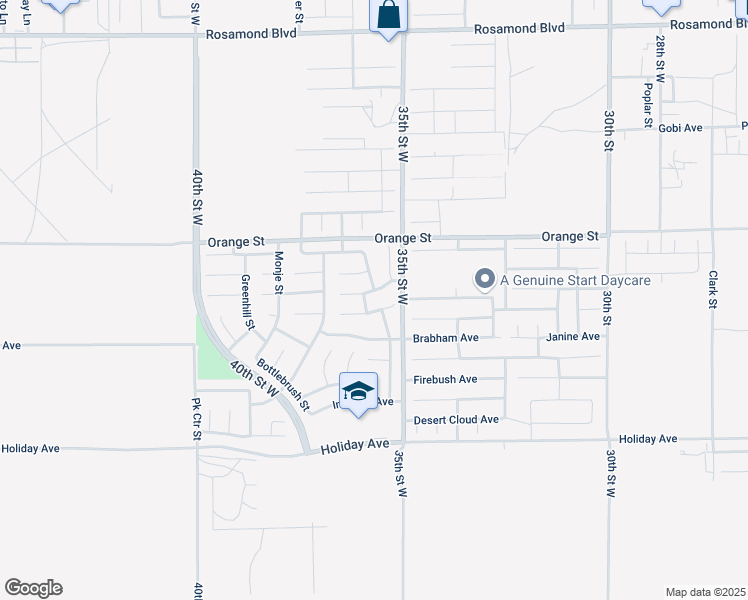 map of restaurants, bars, coffee shops, grocery stores, and more near 3601 Glenridge Avenue in Rosamond