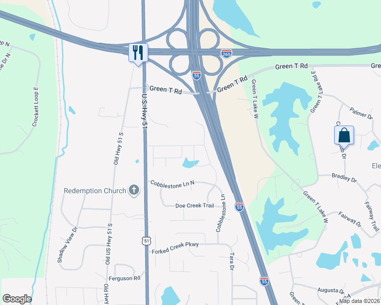 map of restaurants, bars, coffee shops, grocery stores, and more near 59 U.S. 51 in Hernando